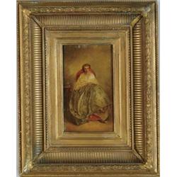 EMILE CHARLES JULIAN DE LAROCHENOIRE (European, 1825-1899) ELEGANT WOMAN IN RED CHAIR.