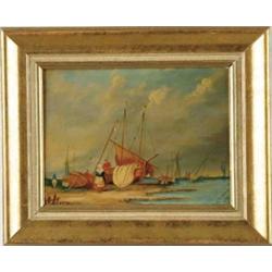 FRIEDRICH KILIAN (European, 19th/20th Century) TENDING THE BOATS.