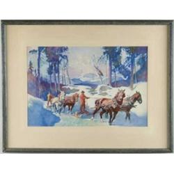GEORGE HAWLEY HALLOWELL (American, 1871-1926) LOGGING TEAMS.