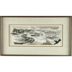 LAURENCE PHILIP SISSON (American, 1928-) “BREWER’S BOATYARD EAST BENECOOK HARBOR, SOUTHPORT, MAINE 1