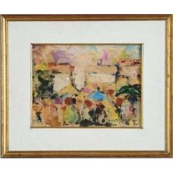 MARGUERITE THOMPSON ZORACH (American, 1887-1968) FIGURES, UMBRELLAS AND HOUSES.