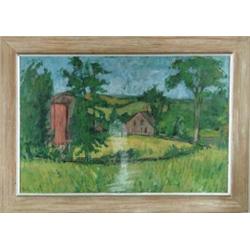 SALVIN (American, 20th Century) THE RED FARMHOUSE.