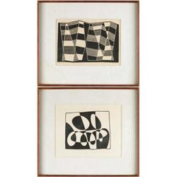 JOSEF ALBERS (American, 1888-1976) PAIR “EDGED II 8/12” AND “AUSSICHT”.