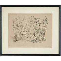 GEORGE GROSZ (American, 1893-1959) SOLDIERS IN BUNKHOUSE.