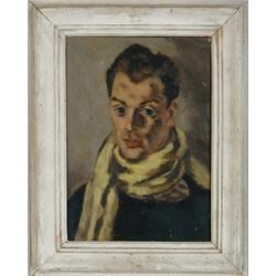 UNSIGNED (American, 20th Century) PORTRAIT OF A MAN WITH YELLOW SCARF.