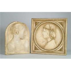 UNSIGNED (20th Century) TWO PLASTER RELIEF PLAQUES.