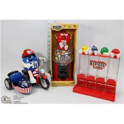 SET OF 3 M&MS (2 CANDY DISPENSERS & MOTORCYCLE)