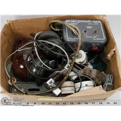 BOX OF INSULATORS AND VINTAGE ELECTRICAL