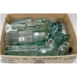 BOX OF VINTAGE GLASS BOTTLES