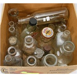 BOX OF ASSORTED GLASS BOTTLES