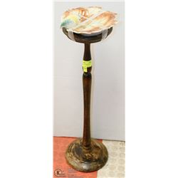 ANTIQUE WOOD ASHTRAY WITH CERAMIC BIRD