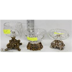 3 PINWHEEL CRYSTAL CANDY BOWLS ON CAST