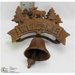 ANTIQUE CAST IRON DOOR BELL WITH MOOSE MOTIF.