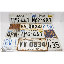FLAT OF LICENSE PLATES, INCLUDES TEXAS, 1939 ALBERTA