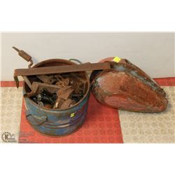 VINTAGE MOTORCYCLE GAS TANK SOLD WITH BUCKET