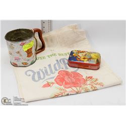 3 VINTAGE WILD ROSE FLOUR SACKS, MA CRAVEN & SON