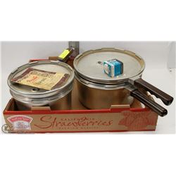 2 VINTAGE PRESTO PRESSURE COOKERS & INDICATORS.