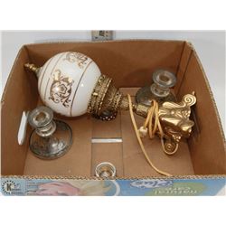 PAIR OF VINTAGE CANDLE HOLDERS AND VINTAGE TABLE