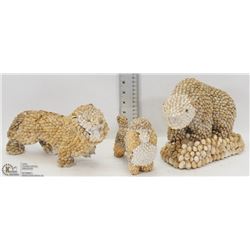 3 SEASHELL CRAFT ANIMAL FIGURES INCL BUFFALO,
