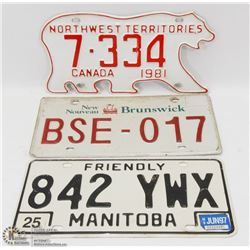 3 LICENSE PLATES INCL NORTH WEST TERRITORIES