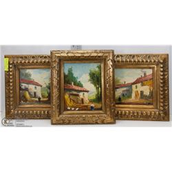 3 MATCHING VINTAGE WOOD FRAMES WITH PAINTINGS