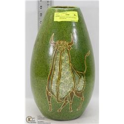 ETCHED BULL ON VASE ALFARAZ MADE IN SPAIN