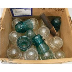 BOX OF 15 GLASS INSULATORS