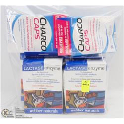 BAG OF CHARCO CAPS AND LACTOSE ENZYME