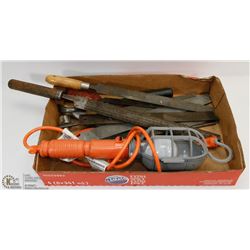 ESTATE TOOL FLAT OF FILES & TROUBLE LIGHT
