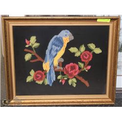 NEEDLEPOINT PARROT IN FRAME