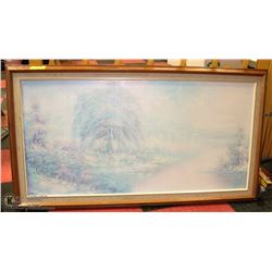 SNOW SCENE FRAMED OIL  ON CANVAS PICTURE