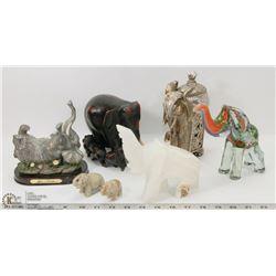 7 ELEPHANTS GLASS , STONE EBONY &PORCELAIN