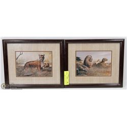 LOT OF 2 SMALL MATTED FRAMED LION PRINTS.
