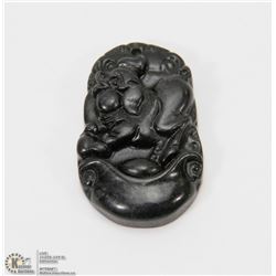 #112-BLACK OBSIDIAN JADE PENDANT CHINESE ZODIAC