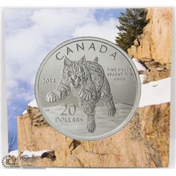 2014 CANADIAN FINE SILVER $20 COIN (BOBCAT)