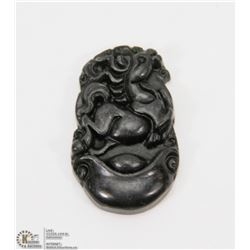 #106-BLACK OBSIDIAN JADE PENDANT CHINESE ZODIAC