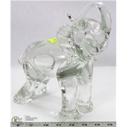 VERY HEAVY GLASS ELEPHANT WITH TRUNK UP FOR GOOD