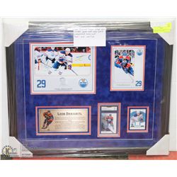 LEON DRAISAITL FRAMED COLLAGE WHICH INCL GAME USED