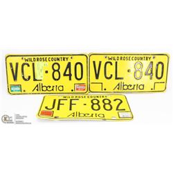 SET OF 3 VINTAGE ALBERTA LICENSE PLATES
