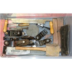 LOT OF VINTAGE WOOD CHISELS, PLANERS AND MISC INCL