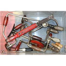 LOT OF VINTAGE WOOD HAND DRILLS & MISC INCL