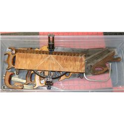 LOT OF VINTAGE SAWS INCL STANLEY MITRE BOX, HAND