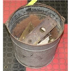 BUCKET OF VINTAGE DOOR KNOB HINGES , LOCKS,