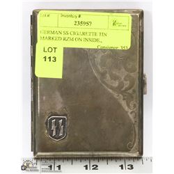 GERMAN SS CIGARETTE TIN MARKED RZM ON INSIDE.,