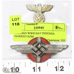 GERMAN WWII HAT INSIGNIA MARKED RZM.