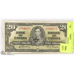 1937 CANADIAN $20 BILL.