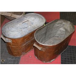 2 COPPER BOILERS , ONE LID