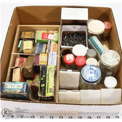 FLAT VINTAGE TACKS, NAILS, SCREWS + BOXES