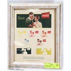 FRAMED VINTAGE COCA COLA ADVERTISEMENT.