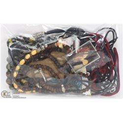 BAG OF BEADED & NATURAL STONE NECKLACES